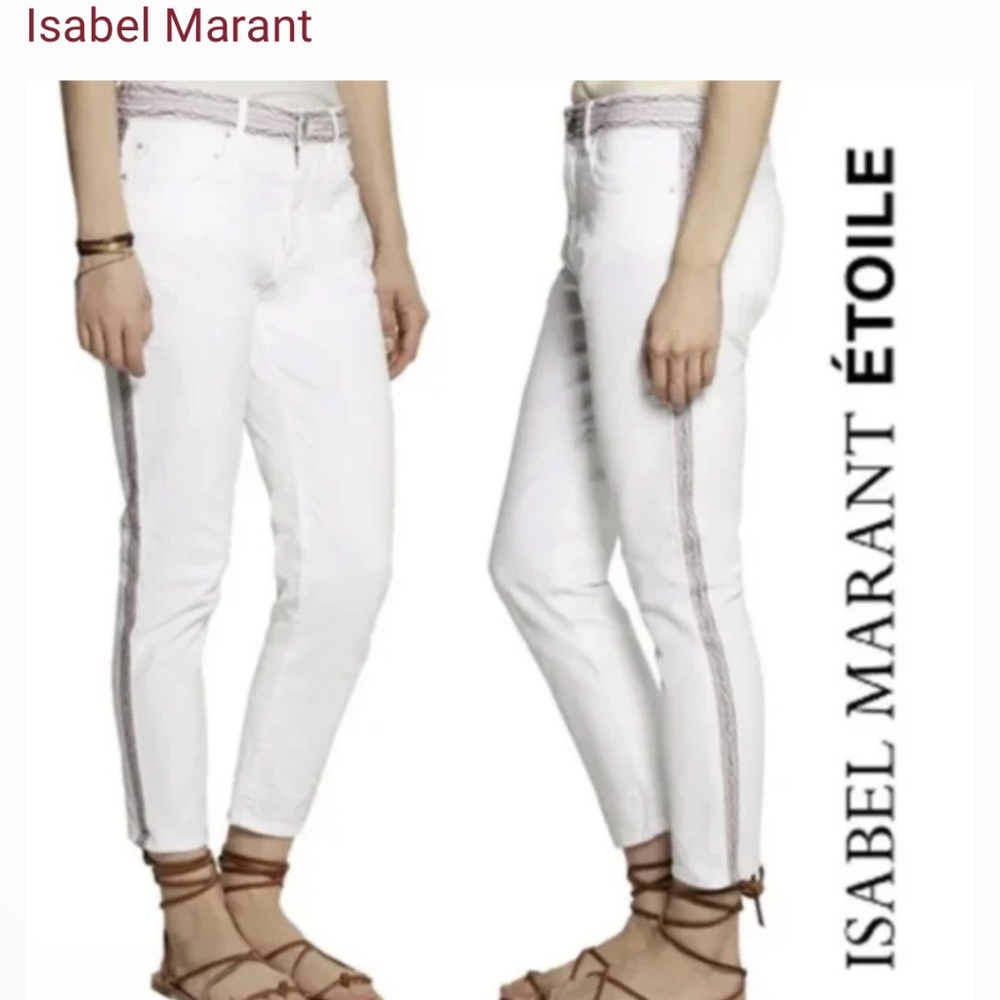EUC Isabel Marant Etoile White Stretch Stitch Detail Jeans - Size 40